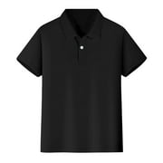 UPIOIWER Boys' Polo Shirt for 4-12 Years - Short Sleeve Collared Shirt School Polo, Button Closure, Soft Moisture Wicking Performance Material - Little Kids Big Kids Teen) Grey XXXL