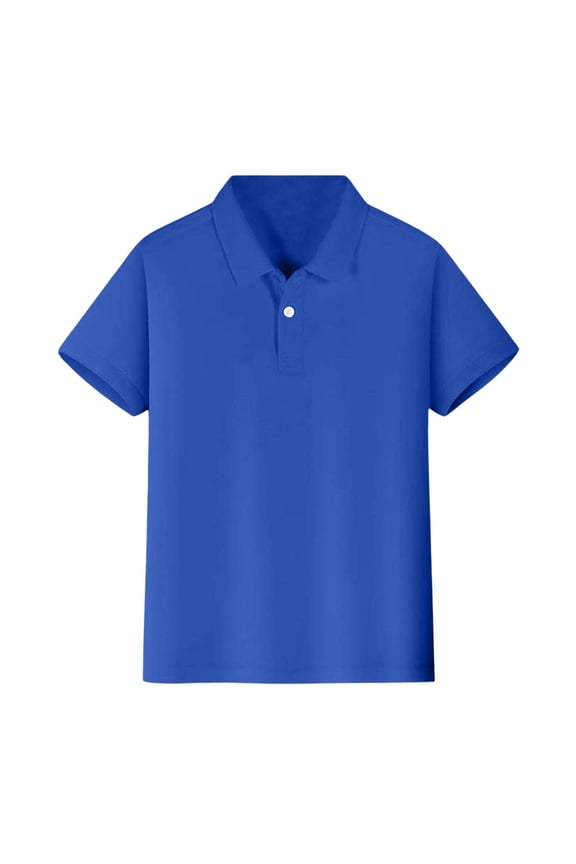 Boys' Polo Shirt for 4-12 Years - Short Sleeve Collared Shirt School Polo, Button Closure, Soft Moisture Wicking Performance Material - Little Kids Big Kids ) Blue L