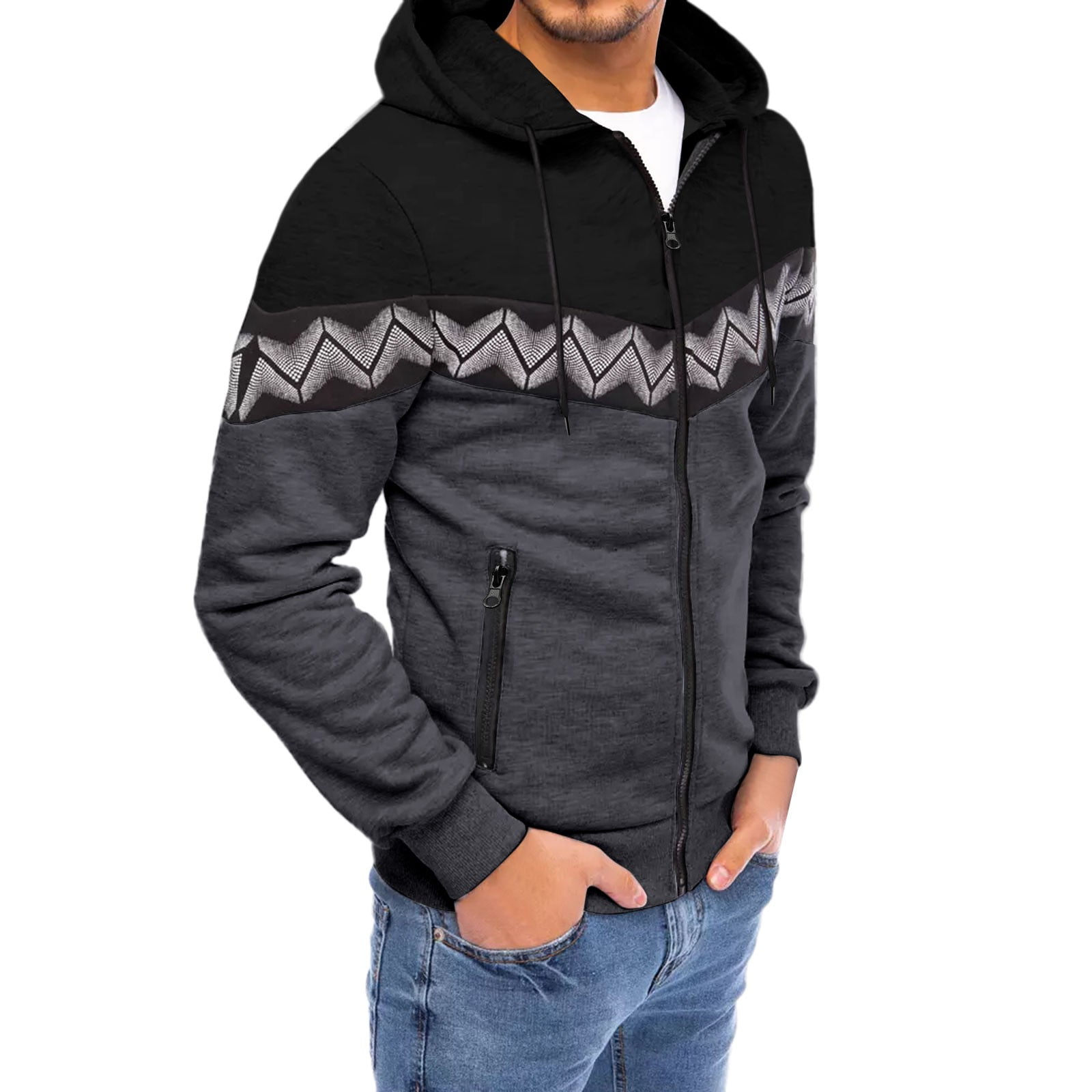 Upioiwer Bubble Vest Men Vest Mens Puffer Jacket For Men Men S Warm Soft Jacket Coat Polka Dot Three Curve Zipper Patchwork Sweatshirt Hooded Jacket Sweater Hooded Sleeveless Jacket Men Vest For Men