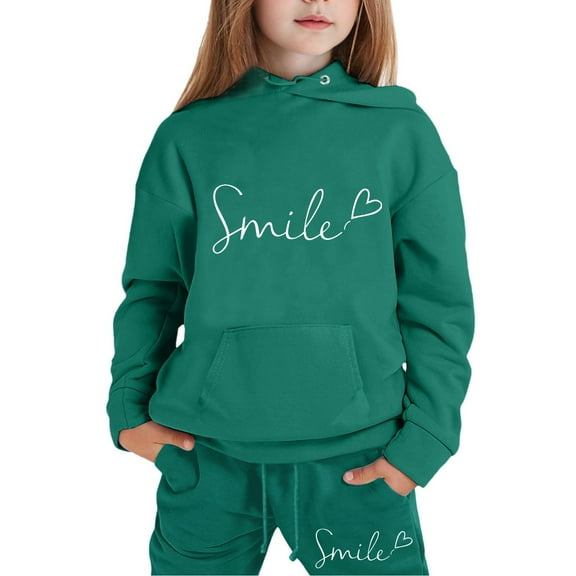 Upioiwer Children Kids Boys and Girls athletic Outfit Girls Long Sleeve Letter Girls 6 Months Clothes Printed Lightweight Hoodie Sweatshirts Easter Outfit 4T and Long Pants Set Outfit Green 110