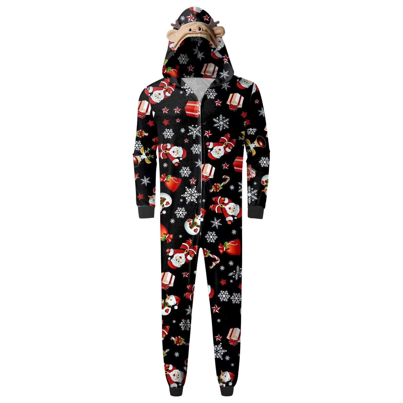 Upioiwer Christmas Pjs For Men Human And Dog Matching Pajamas Family Pajama Sets Daddy Jumpsuit For Christmas Family Pajamas Cute Big Headed Deer Print Plaid Long Sleeve Romper Soft Casusal Holiday Sl...