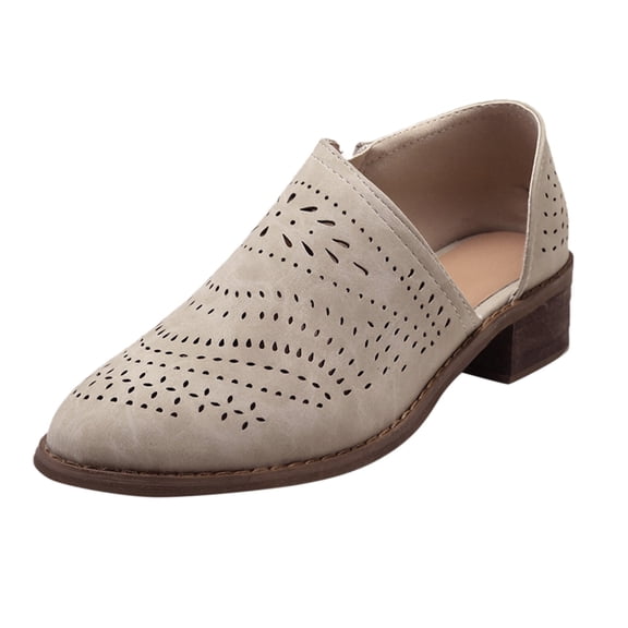 Upioiwer Dressy Ankle Boots for women, Casual Cut Out Zipper Low Heel Short Stacked Heel Perforated Side V Cut Western Booties Cutout Shoes Khaki 10