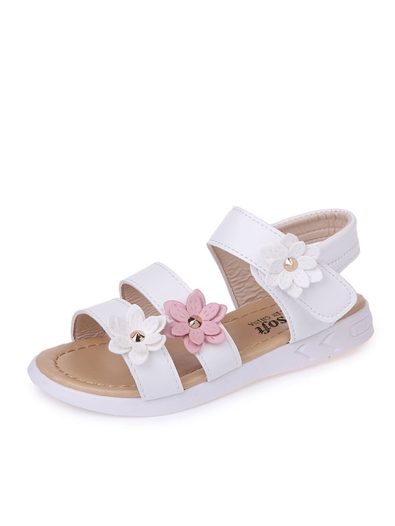 Girls Sandals Soft Rubber Flats, Summer Baby Flower Girl Dress Shoes Princess Sandals, Open Toe Design, Beach Pool (Toddler/Little Kid/Big Kid) White 12.5 M