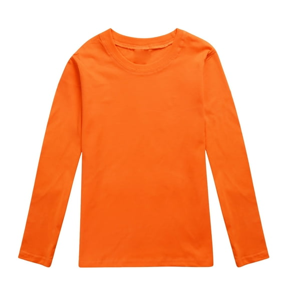 Upioiwer Girls' Single Basic Layering T-Shirt for 2-13 Years - Long Sleeve Cotton Tee Super Soft Crew Neck Tops - Comfort Casual Blouse T-Shirt - Little Girls Big Girls Orange 130