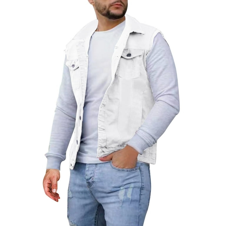 Upioiwer Mens Fishing Vest Hiking Vest Big And Tall Vests For Men Mens Spring And Autumn Fashion Leisure High Street Edge Solid Color Buckle Lapel Slim Denim Jcket Vest Vest Denim Lapel