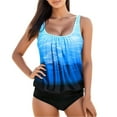 thumbnail image 1 of Upioiwer Plus Two Back Strappy Conservative Swimsuits for Women with Shorts Women Swimdress Piece Set Short Sleeve Swimsuit Women Skirt Size Swimsuits Print Swimwears Tankinis Sets Blue Large, 1 of 5