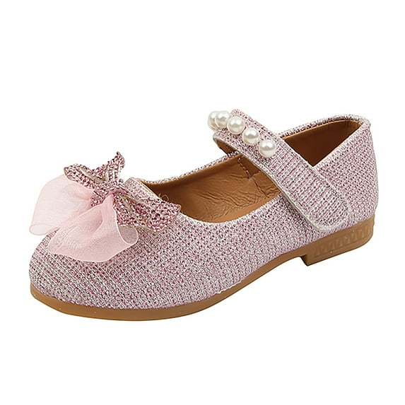 Upioiwer Toddler Girls Dress Shoes Pearls Bow Ballet Flats Flower Girl Shoes for Wedding Party School Shoes Pink 7.5