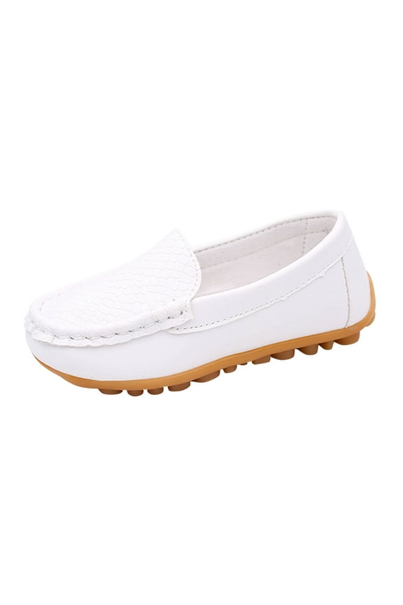 Toddler Little Kid Boys Girls Soft Leather On Loafers - Dress Moccasin Flat Boat Shoes - Comfortable Formal Wedding Oxford White 7