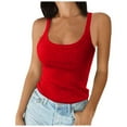 thumbnail image 1 of Upioiwer Women Spaghetti Strap Scoop 3Xl Womens Tops Neck Ribbed Tank Tops Active Tops for Women Slim Fitted Cotton Camisole 42B Camisole Basic Sleeveless Layering Shirts Red Large, 1 of 4