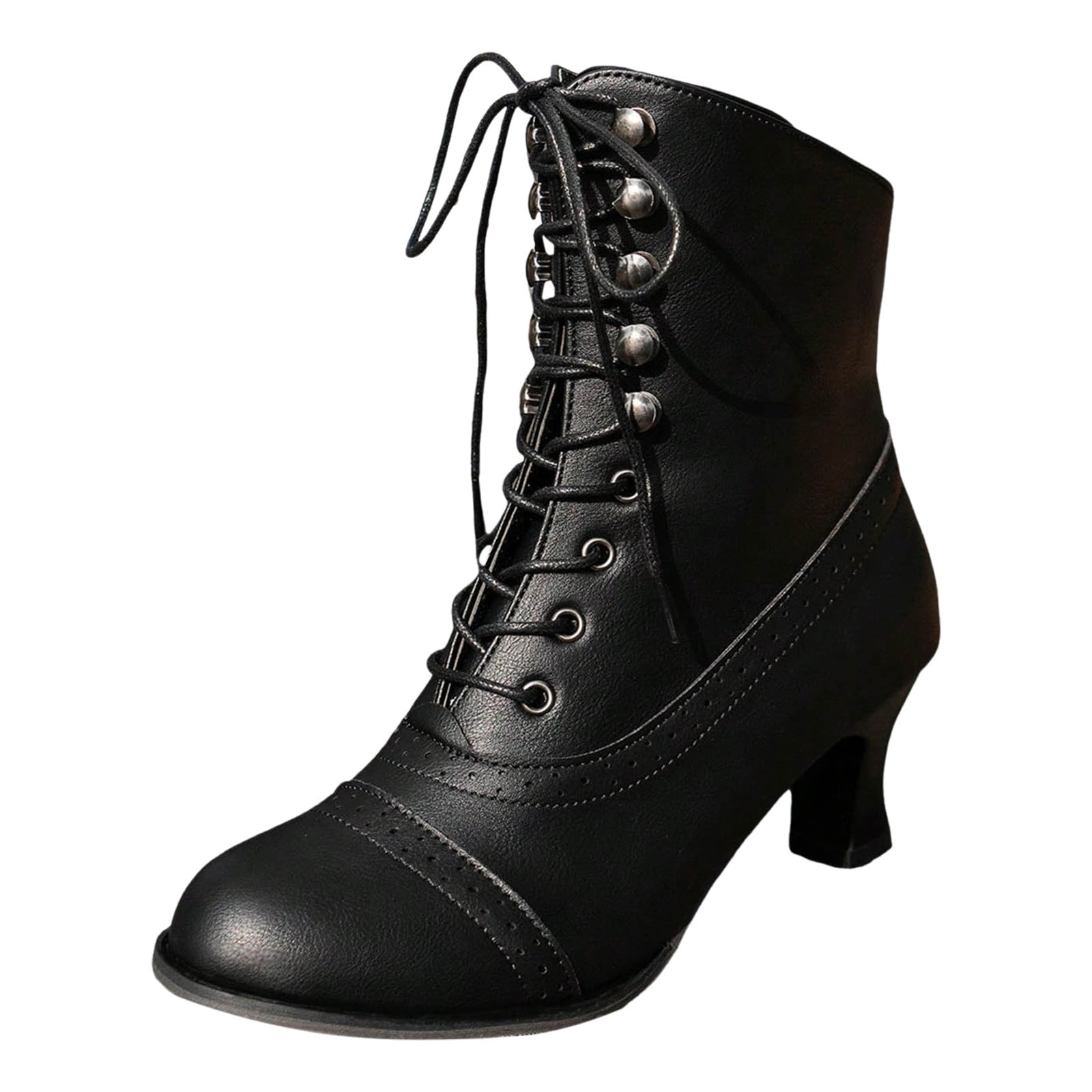 Upioiwer Women's Mid Calf Dress Boots - Lace Up Side Zipper Motorcycle Riding Boots, Pointed Toe High Heel Fashion Dressy Boot for Party Birthday