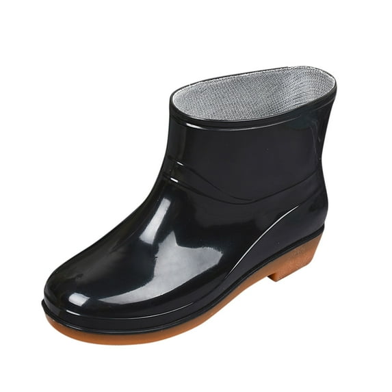 Upioiwer Women's Short Ankle Rain Boots - Lightweight Rain Boots Rubber Waterproof Booties, Slip On Garden Boots Round Toe Outdoor Work Boots Black 8