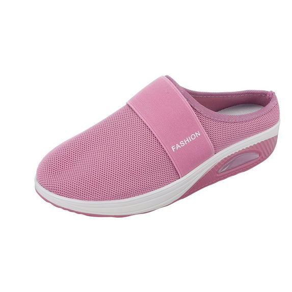 Upioiwer Women's Sneakers Wide Width Wedges Mesh, Men's Comfy Low Top -On Sports Shoes, Casual Sports Wedges Tennis Shoes Closed Toe Non- Slippers Sneaker Pink 7.5