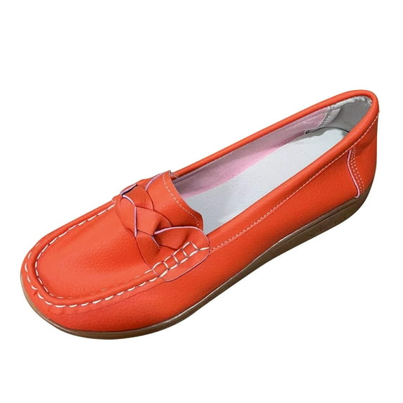 Upioiwer Women's Soft Leather Loafers, Classic Flats Casual Retro Ladies Boat Shoes, Driving Mocs Comfort -On Soft Sole Fashion Moccasins Orange 7.5