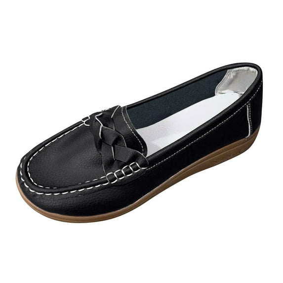 Upioiwer Women's Soft Leather Loafers, Classic Flats Casual Retro Ladies Boat Shoes, Driving Mocs Comfort Slip-On Soft Sole Fashion Moccasins Black 7