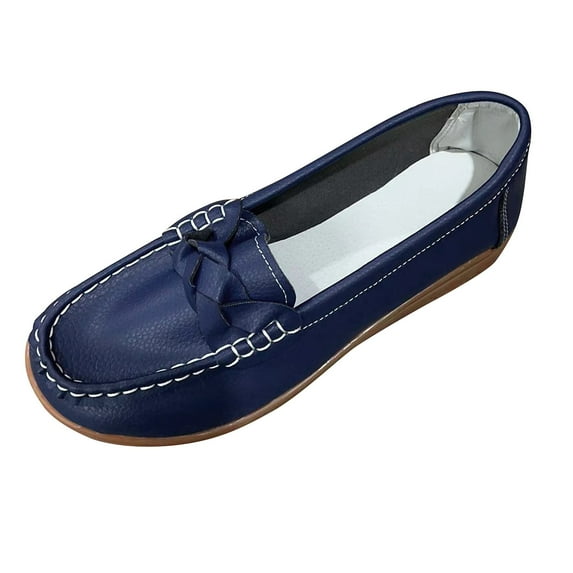 Upioiwer Women's Soft Leather Loafers, Classic Flats Casual Retro Ladies Boat Shoes, Driving Mocs Comfort Slip-On Soft Sole Fashion Moccasins Blue 8