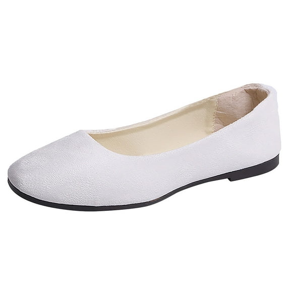 Upioiwer Women's Solid -on Flats, Comfy Lady Dress Ballet Shoes, Soft Sole Memory Foam Casual Low Heel Shoes, Washable Dance Shoes for Wedding Party Work White 8.5