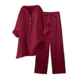thumbnail image 1 of Upioiwer Womens 2 Piece Outfits Bridal Jumpsuits Wide Leg Blouse Pockets Womens 3 Piece Outfits Elastic Pants Sets Casual Mother of The Bride Pant Suits V Neck Shirt Trousers Fashion Streetwear Red, 1 of 7