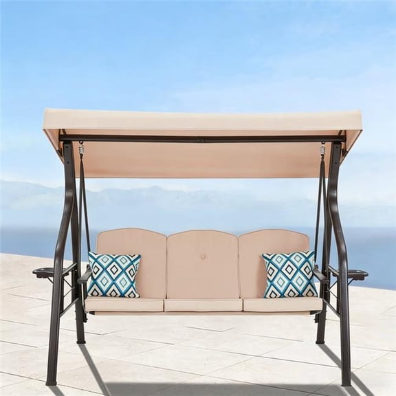 Upland 8012KH 3-Seat Outdoor Porch Swing with Stand Patio Swing with Canopy 2 in 1 Porch Swing Bed