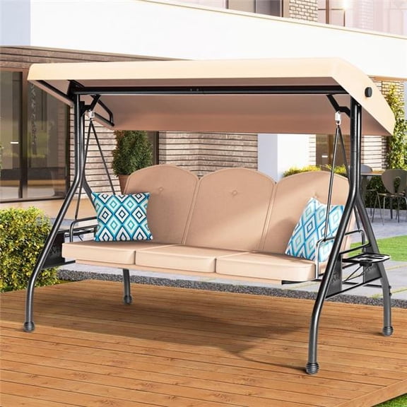 Upland 8015KH 3 Seat Outdoor Porch Patio Swing with Stand 800lbs 2-in-1 Convertible Swing Bed