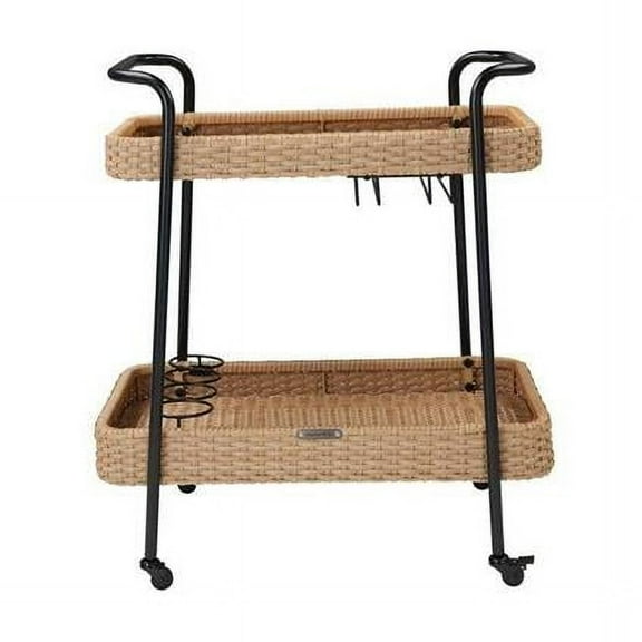 Upland WKS-BC Outdoor Bar Cart with Wheels, 2-Tier Wicker Rolling Bar Beverage Cart