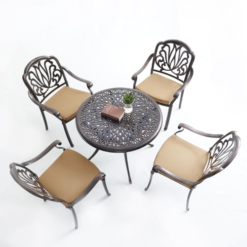 Upland Outdoor Furniture 5-Piece Cast Aluminum Patio Dining Set With Cushions-Bronze