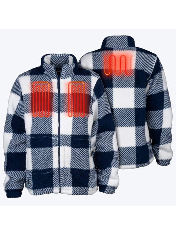 Upland Heated Long Jacket for Women, 3 Heat Zones, Printed High-Pile Shell, Extended Length, YKK Zip Pockets