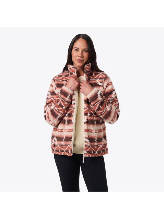 Upland Heated Long Jacket for Women, 3 Heat Zones, Printed High-Pile Shell, Extended Length, YKK Zip Pockets