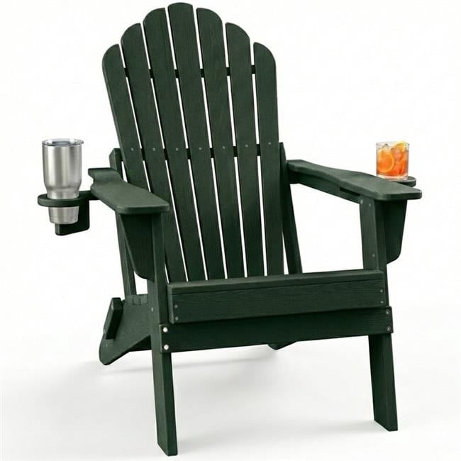 Upland YYDFAC-GN1 Upgraded Folding All-Weather HDPE Adirondack Chair with Dual Cup Holders 37.8 in. Extra High Back & Reinforced Seat