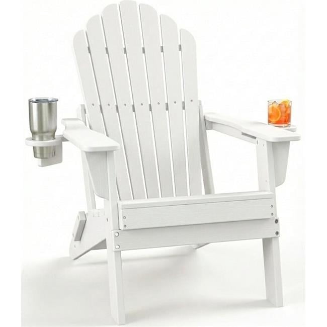 Upland YYDFAC-WT1 Upgraded Folding All-Weather HDPE Adirondack Chair with Dual Cup Holders 37.8 in. Extra High Back & Reinforced Seat