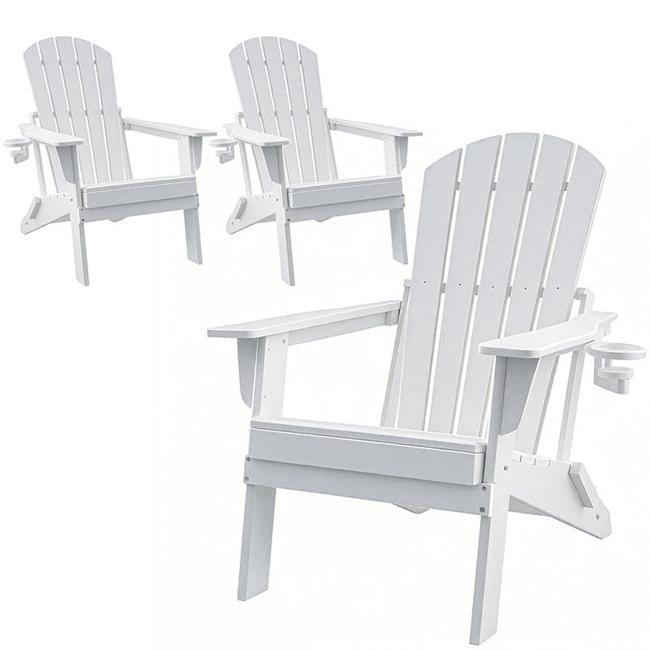 Upland YYFAC-WT3 HDPE Folding Adirondack Chair with Cup Holder,Weather-Resistant, Low Maintenance,Supports up to 400lbs,White,3Pack