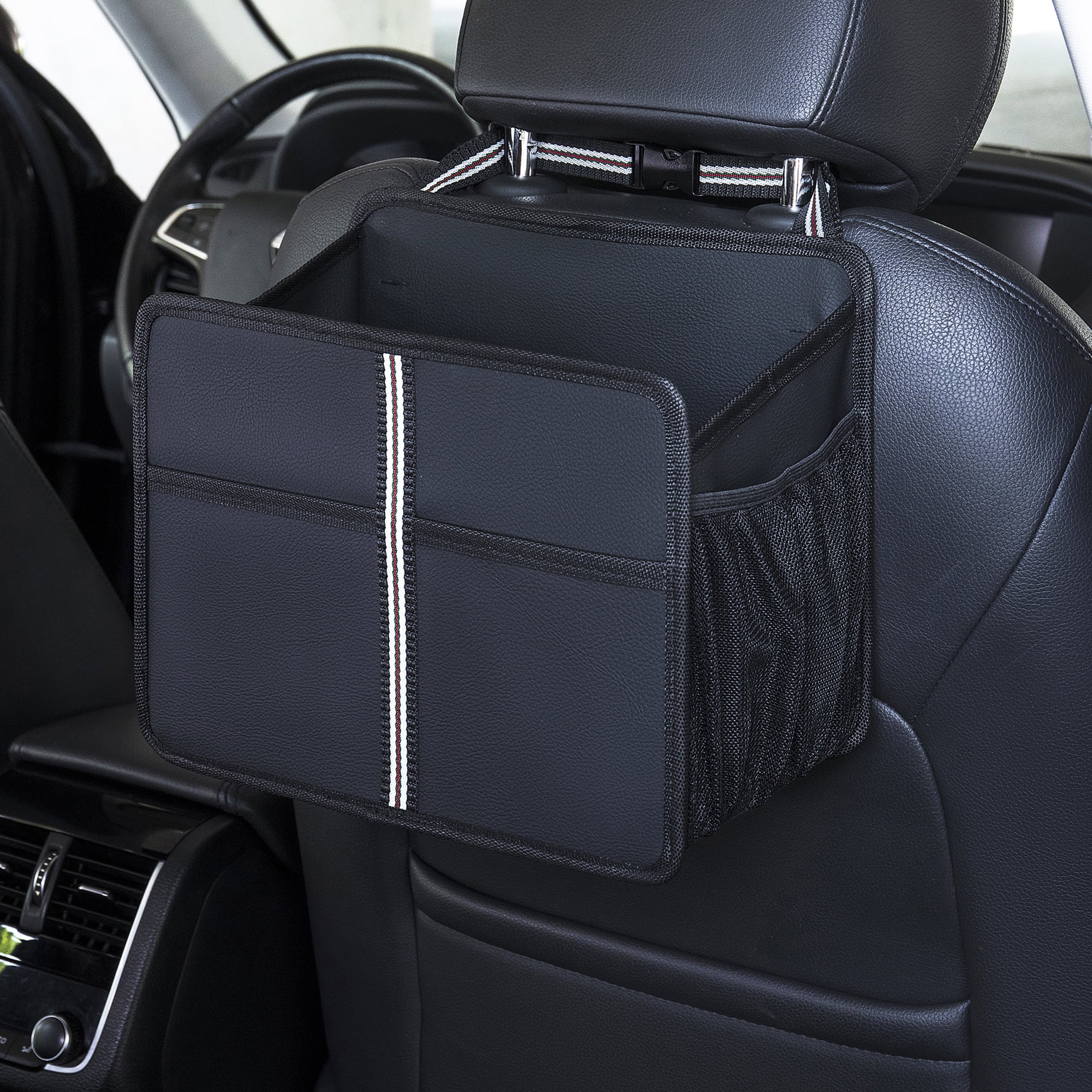 Uplien Hanging Car Seat Organizer Backseat Car Organizer Bag Premium PU  Leather Car Seat Back Organizer Ultra-Durable Foldable Multifunction Car