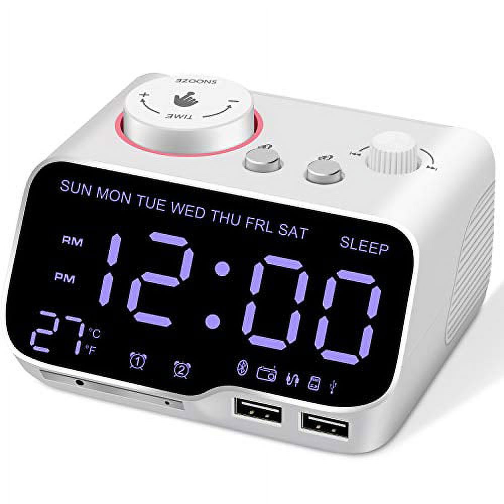 Uplift Alarm Clock Radio Bluetooth Speaker Battery Backup Clock with Dimmer,FM Radio,Sleep Timer,Dual Alarms,Snooze,2 USB Charging Ports,TF Card,Thermometer,Digital Clock for Bedroom,White - image 1 of 3