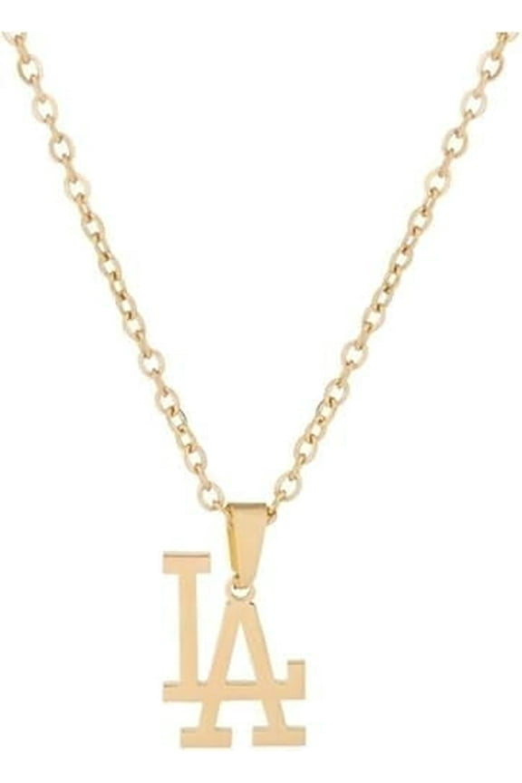 Los Angeles Necklace, 18K Gold Plated Stainless Steel Pendant Necklace, L.A Link Chain, High Polished Finish
