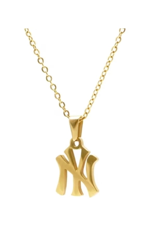 New York Necklace 18K Gold Plated Stainless Steel Pendant Necklace Link Chain NY Pendant High Polished Finish Gift Idea