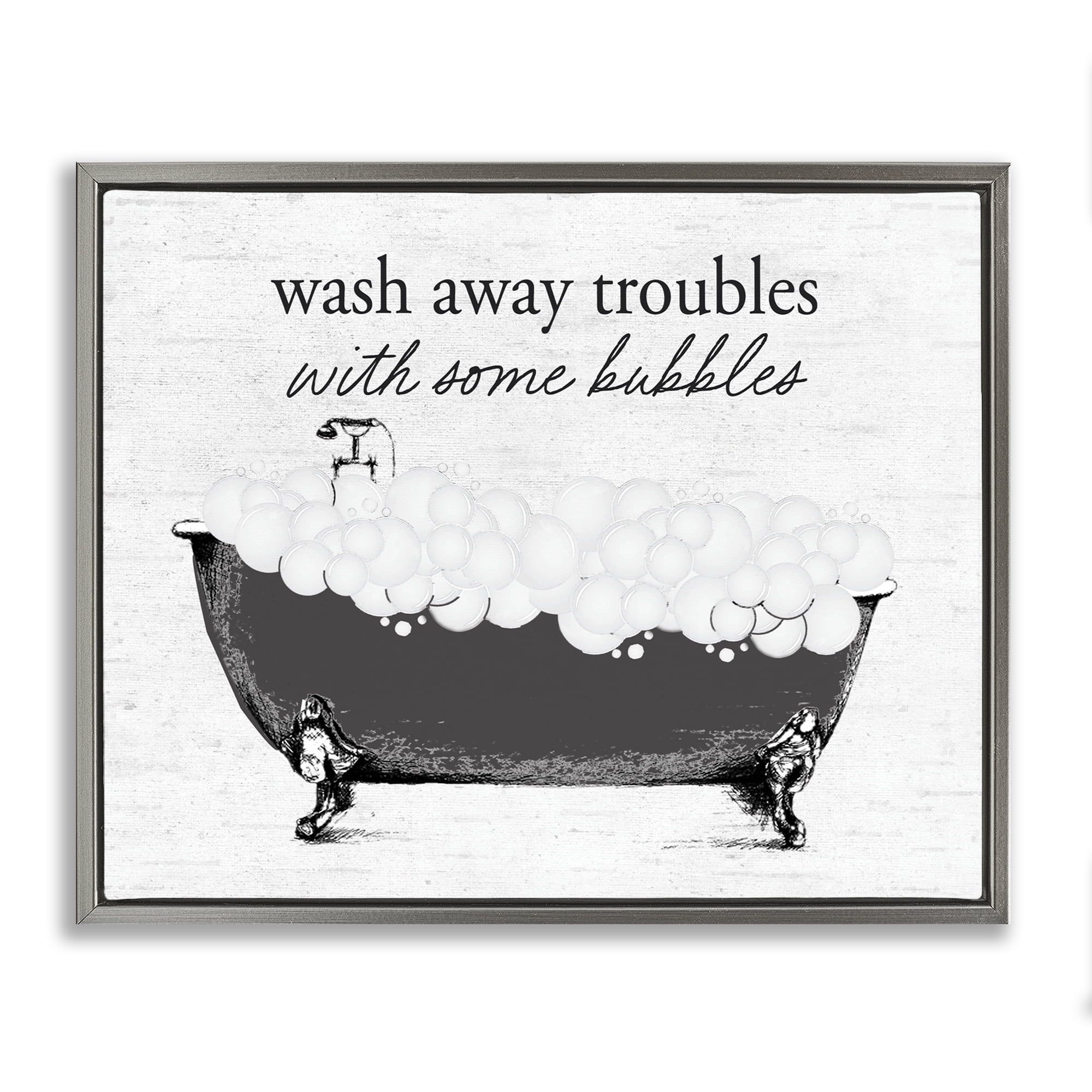 Uplifting Bubble Bath Rhyme Gray Framed Floater Canvas Wall Art, design by Lettered and Lined