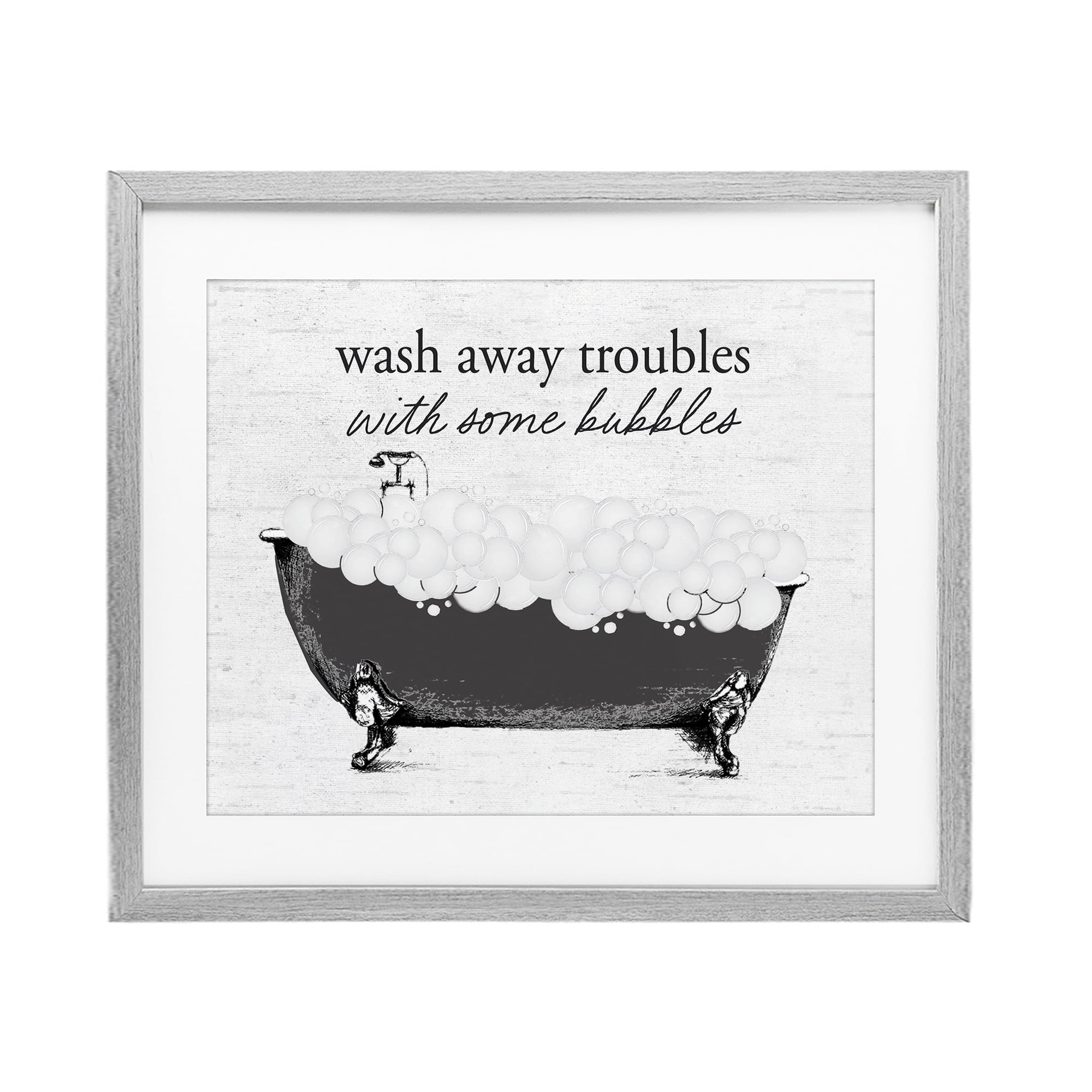 Uplifting Bubble Bath Rhyme Gray Framed Print Under Glass, design by Lettered and Lined