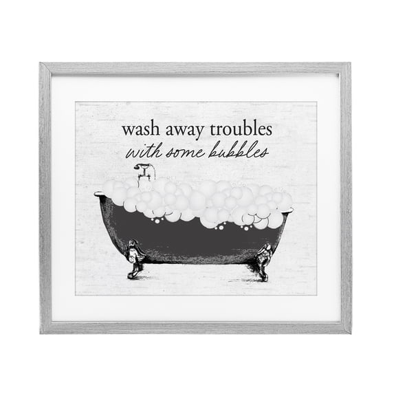 Uplifting Bubble Bath Rhyme Gray Framed Print Under Glass, design by Lettered and Lined