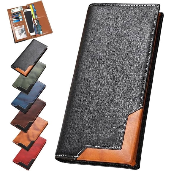 Upliftjoys Cowhide Vintage Wallet, Mens Women Leather Bifold Long Card Wallets Rfid Blocking Carteras Para Hombres Gift