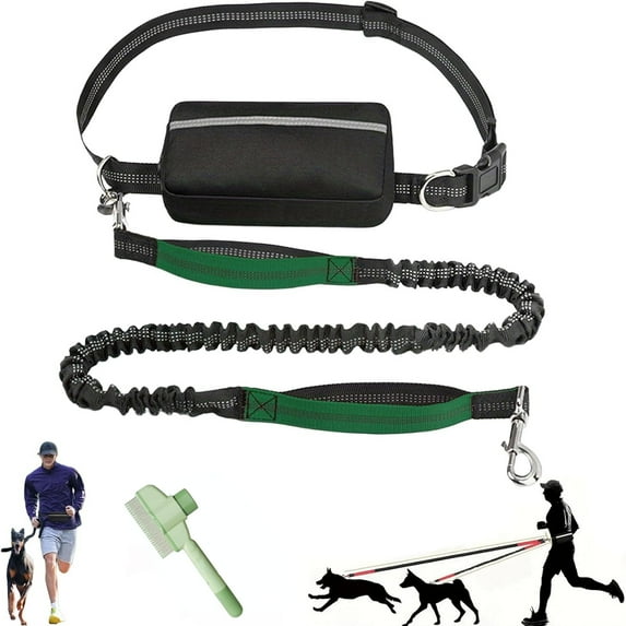 Upliftjoys Dog Leash,Upliftjoys Hands Free Dog Leash with Multifunctional Pouch,Adjustable Waist Belt,Shock Absorbing Bungee Leashs for Small&Large Dogs (Green, Single Rope)