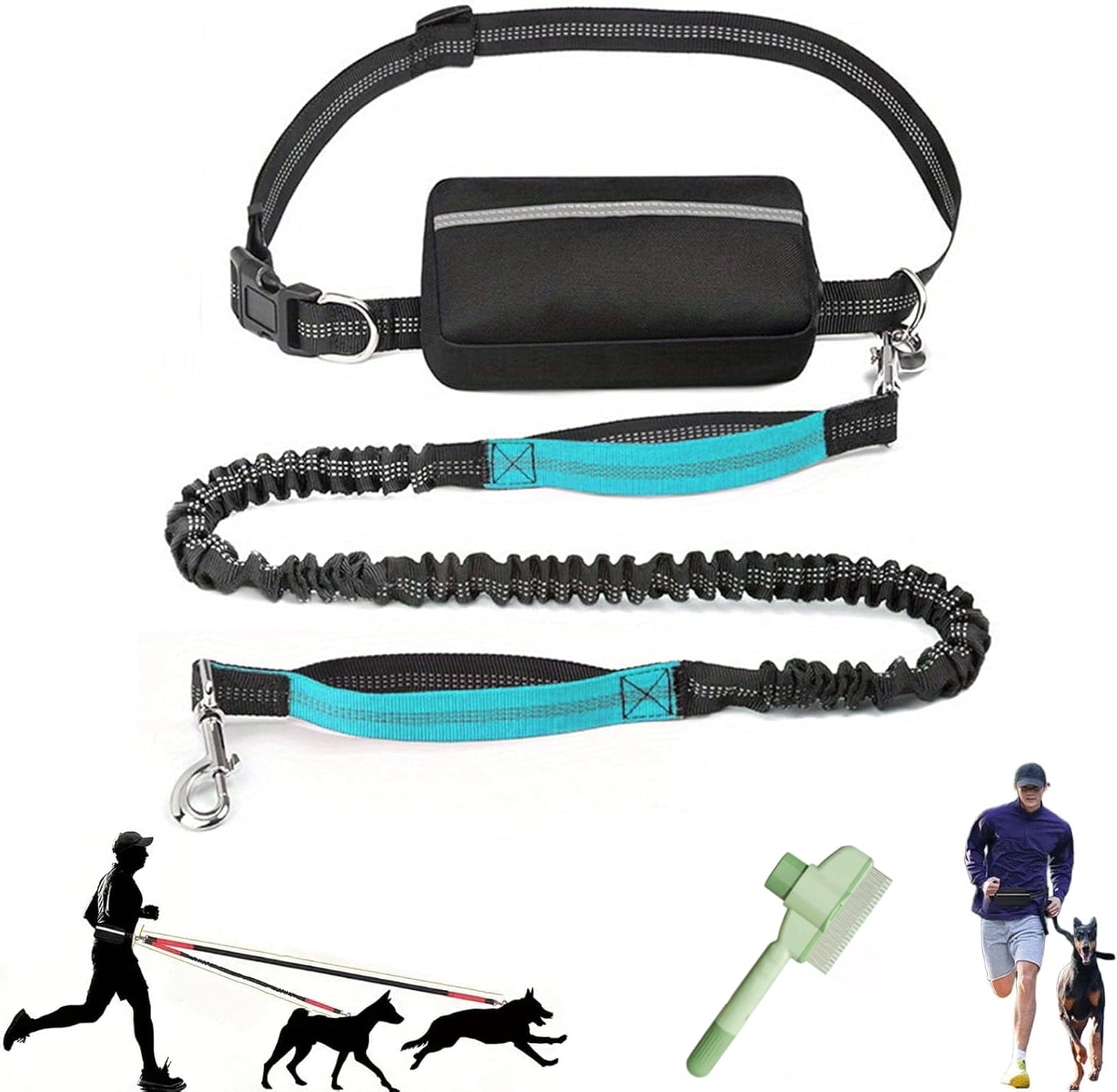 Upliftjoys Dog Leash,Upliftjoys Hands Free Dog Leash with Multifunctional Pouch,Adjustable Waist Belt,Shock Absorbing Bungee Leashs for Small＆Large Dogs (Light Blue, Single Rope)