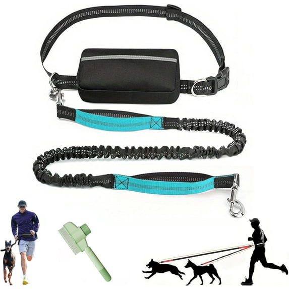 Upliftjoys Dog Leash,Upliftjoys Hands Free Dog Leash with Multifunctional Pouch,Adjustable Waist Belt,Shock Absorbing Bungee Leashs for Small&Large Dogs (Light Blue, Single Rope)
