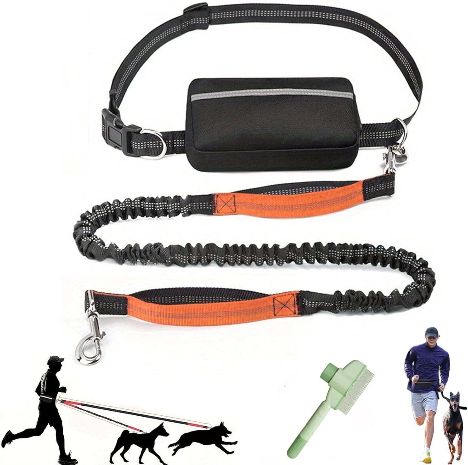 Upliftjoys Dog Leash,Upliftjoys Hands Free Dog Leash with Multifunctional Pouch,Adjustable Waist Belt,Shock Absorbing Bungee Leashs for Small＆Large Dogs (Orange, Single Rope)