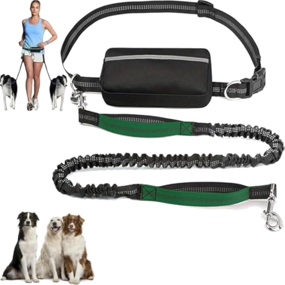 Upliftjoys Dog Leash, Upliftjoys Hands Free Dog Leash with Zipper Pouch, Dual Padded Handles Running Leashes, Retractable Adjustable Bungee Waist for Medium and Large Dogs (Grass Green,Single Leash)