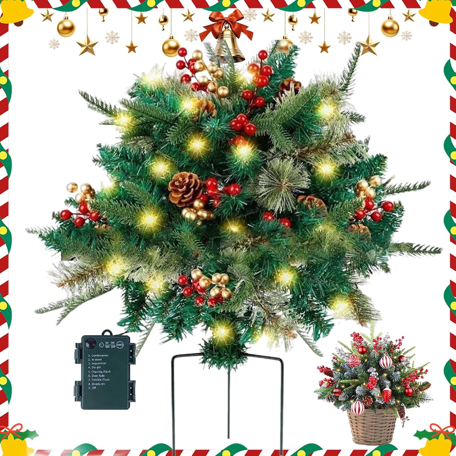 Upliftjoys Pre Lit Artificial Christmas Tree Urn Filler Lighted