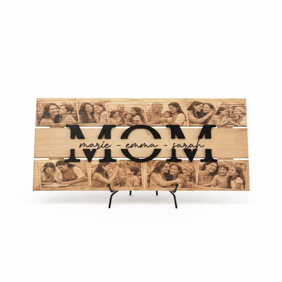 Upload Your Photos & Names - Personalized Solid Wood Gift for Mom, Custom Photo Sign, Mother's Day Family Wall Decor