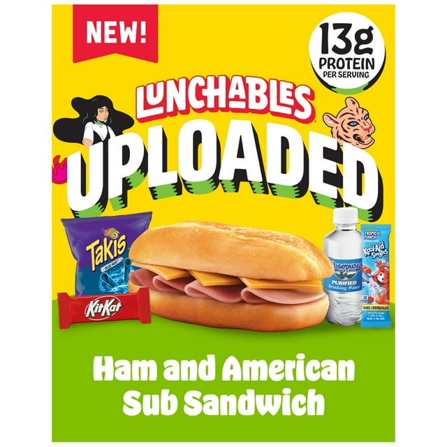 Lunchables Uploaded Ham and American Sub Sandwich Snack Kit, 16.1 oz Box, Refrigerated, Whole