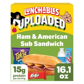 Lunchables Uploaded Ham and American Sub Sandwich Snack Kit, 16.1 oz Box, Refrigerated, Whole