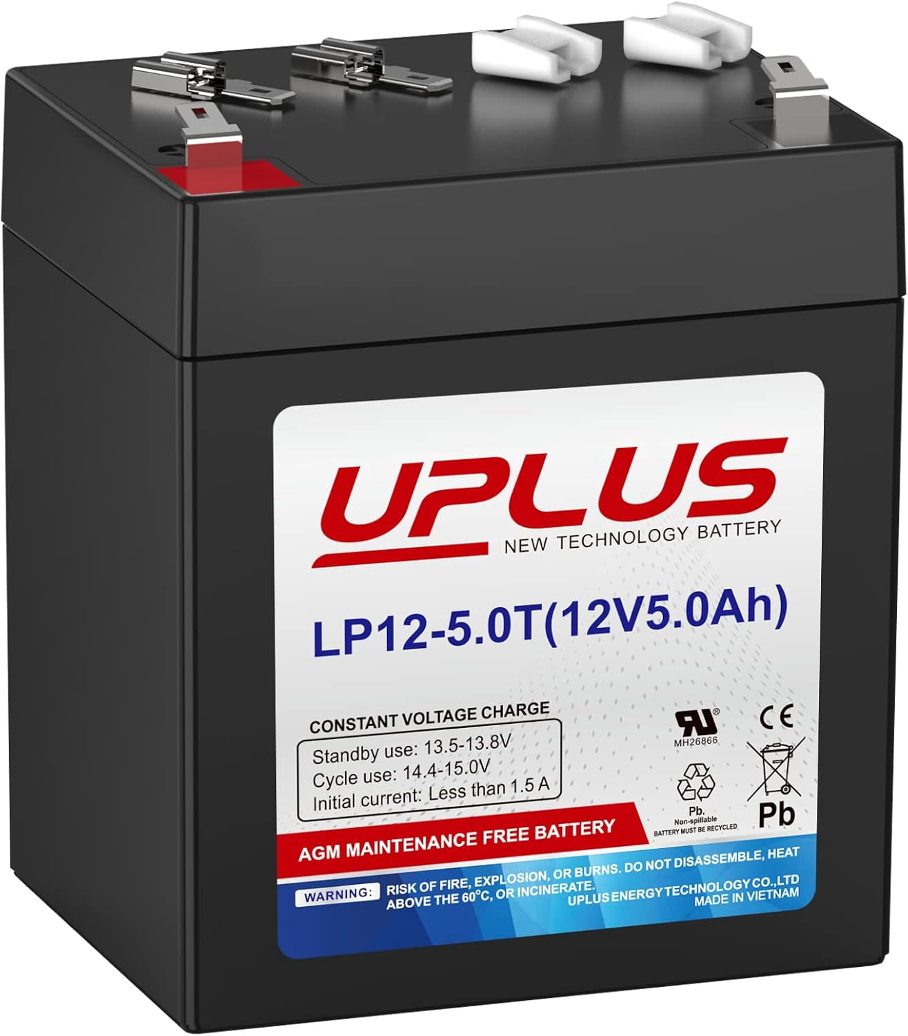 Uplus 12V 5Ah Rechargeable Sealed Lead Acid Battery - DJW12-5.0T Replaces Home Alarm Compatible with F1 F2 Terminals for Garage Doors, Security Systems, Burglar Alarms