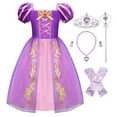 thumbnail image 1 of Uplus ME Girls Princess Costume Dress Puff Sleeve Purple Toddler Girls Halloween Costume Party Dress Up Clothes (5-6Y/120), 1 of 5