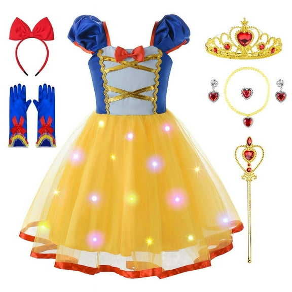 Uplus ME Light Up Princess Dress Up Clothes for Little Girls Toddler Kids Princess Costume Halloween Birthday Outfit (6-7Y/130)